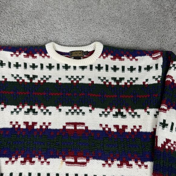 Vintage Eddie Bauer Sweater Mens Medium Multicolor Southwest Knit Cotton USA 90s - Picture 3 of 10